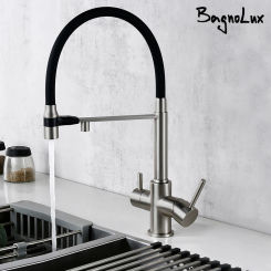 Brushed Nickel Kitchen Faucet Pull Out Double Handle Kitchen Tap Matte Chrome Kitchen Mixer Brass Single Hole 3 Ways Sink Tap