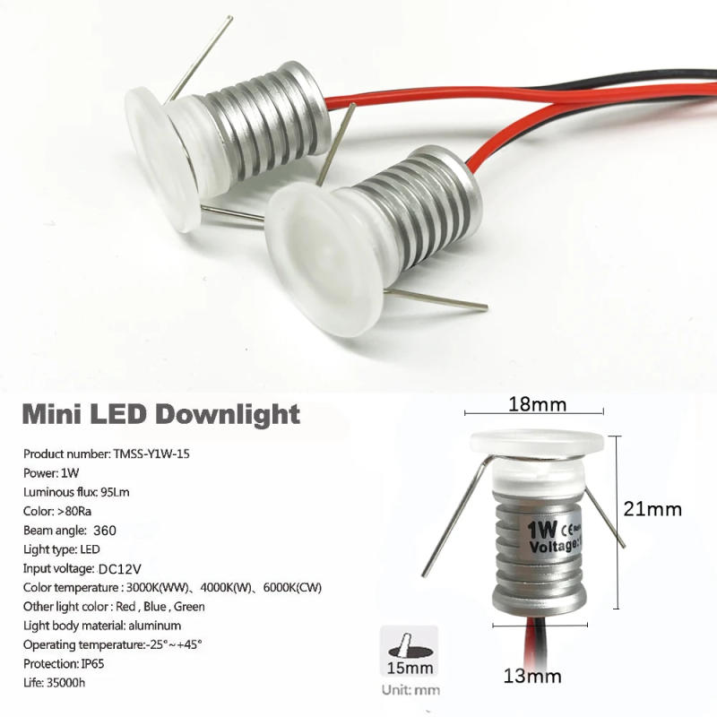 Description Picture 5 of itemMini Downlight LED 12V Under Cabinet Spotlight 1W Recessed Ceiling Spot Lamp13mm Aluminium Down lights with Driver AC100V-265V