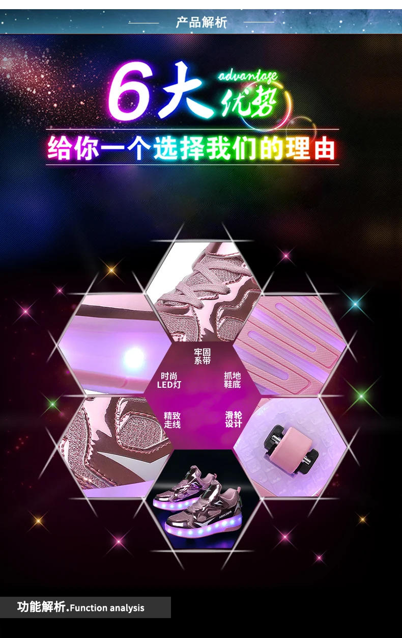 Description Picture 4 of itemKids Roller Shoes Removable Wheel Lights Roller Skate Shoe Boys Girls Casual Sneakers Usb Charge LED Flashing Child Sports Shoes