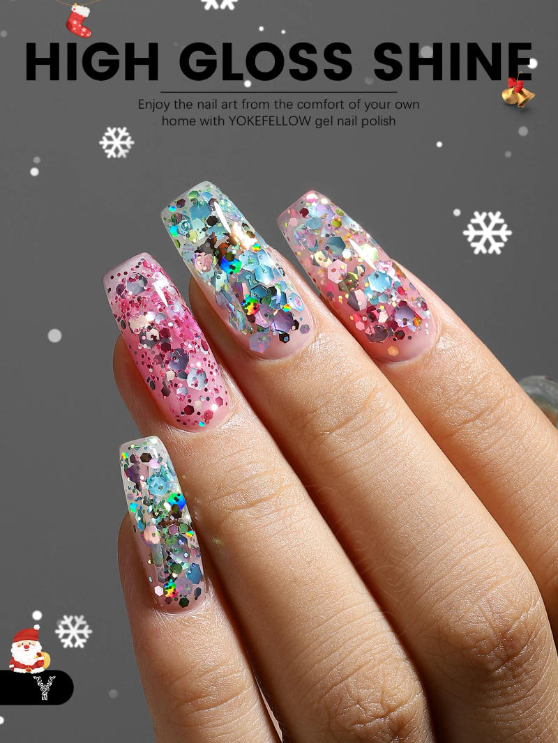 Description Picture 6 of itemNEW YOKEFELLOW 10ML Dark Blue Glitter Sequins Gel Nail Polish Sparkly Butterfly Gel Nail Polish Soak Off UV Gel Nail Art Varnish