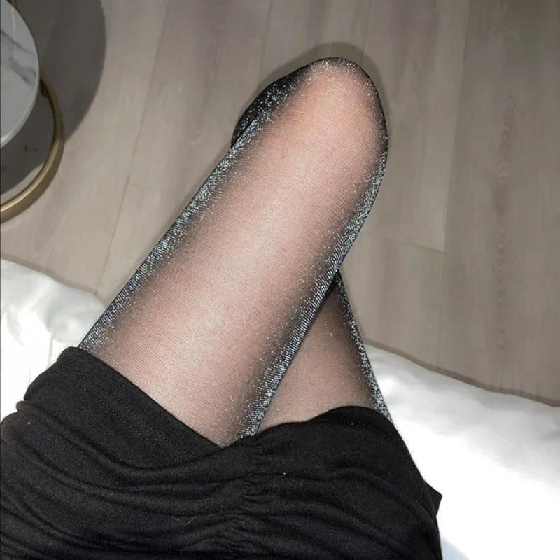 Description Picture 4 of itemShiny Sexy Black Stockings Pantyhose Transparent Tights Charming Women Underwear Glitter Bright Hosiery Ladies Panty Stockings