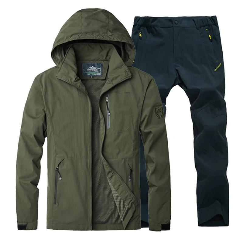 Description Picture 6 of itemMen Jacket Pants Hiking Set Camping Weather at 20 degrees Celsius Outdoor Waterproof Windbreak Suit Trekking Coat Trousers