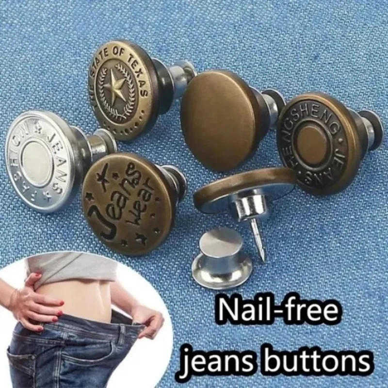 Description Picture 4 of item20/10Pcs Detachable Jeans Buttons Adjustable Waist Retro Metal Button No Sewing Pants Buckles Screw Nail Repair Kit Send Tools