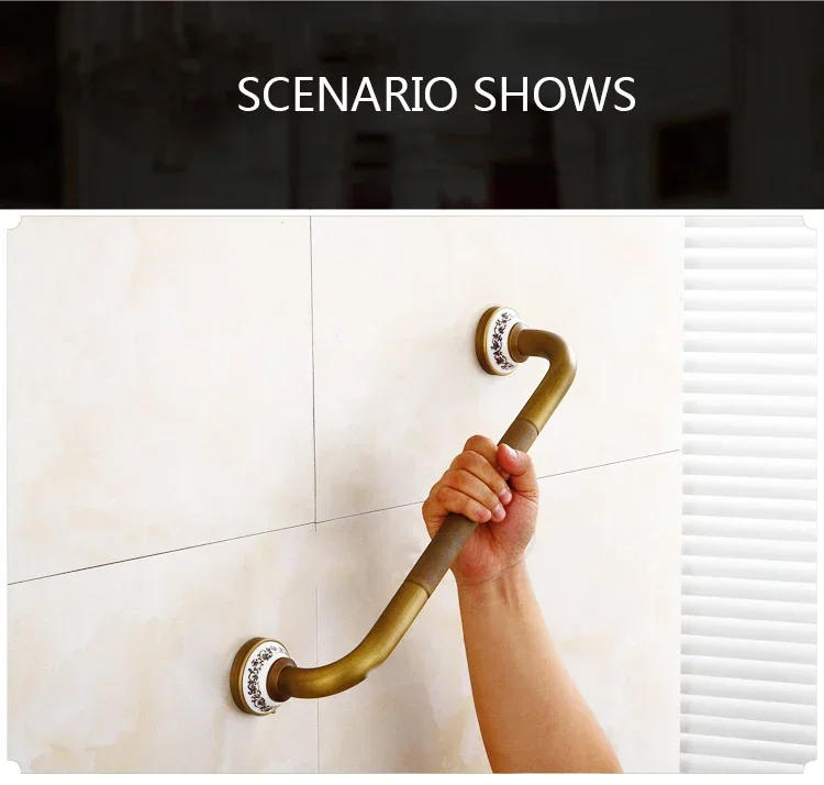 Description Picture 5 of itemAntique Grab Bars Bathroom Wall-mount Safety Assist Handle Towel Rack Bathtub Handrail Brass Anti-slip Elderly Armrest Hardware