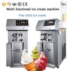 Commercial Ice Cream Machine, 20-25 L/H Yield, 2000W 3-Flavor Freestanding Soft Serve Ice Cream Maker, Large Capacity Hopper
