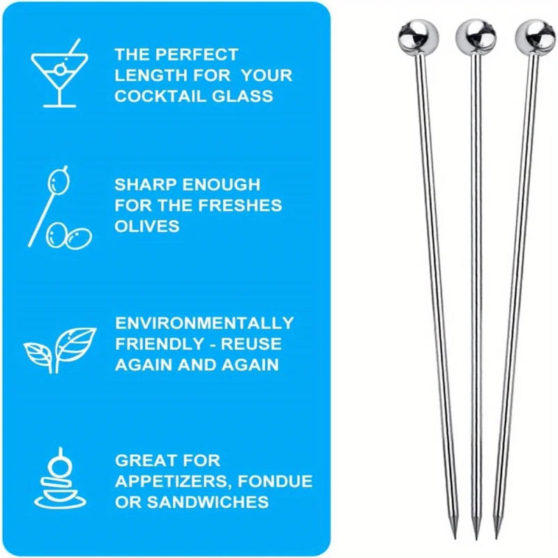 Description Picture 4 of item15 Pcs/pack Stainless Steel Cocktail Toothpicks Reusable Cocktail Skewers Garnish Glass, Bloody Mary Skewers, Metal Martini Cups