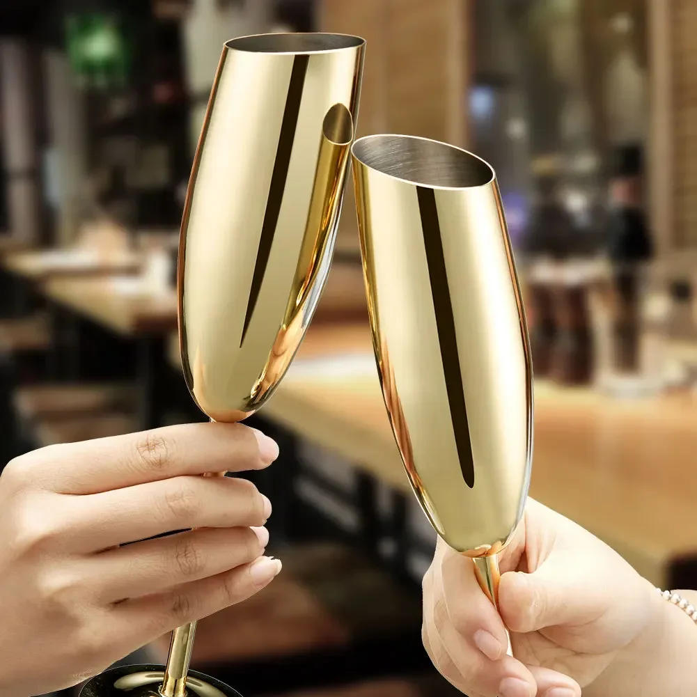 Description Picture 6 of itemNew Stainless Steel Beveled Champagne Cup Goblets 8.2oz Cocktail Martini Wine Glass Champagne Glasses Stemware for Bar Utensils