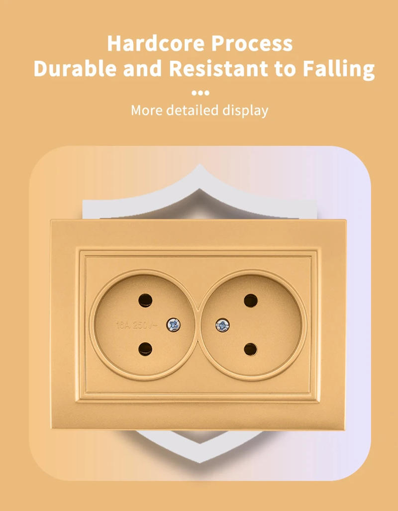 Description Picture 6 of itemWESA Gold Power Socket European Standard Wall Socket Electrical Outlett Not Ground Embed Plugs Flame Retardant Plastic Panel
