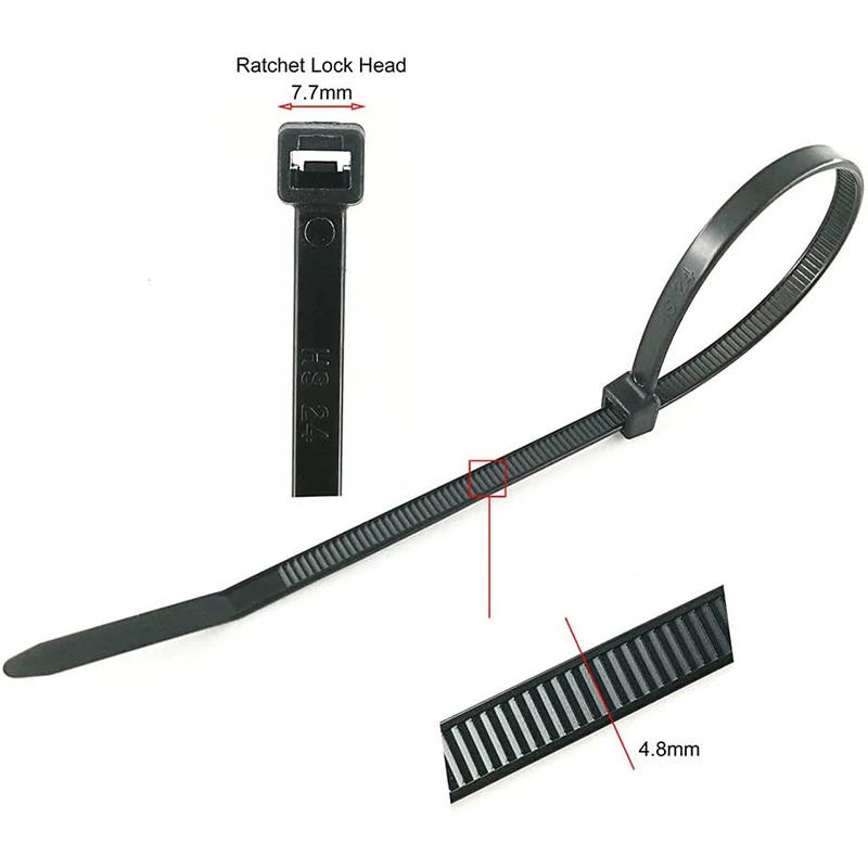 Description Picture 6 of itemSelf-locking plastic nylon tie 100 PCS black 5X300cable tie fastening ring3X200 cable tie zip wraps strap nylon cable tie set