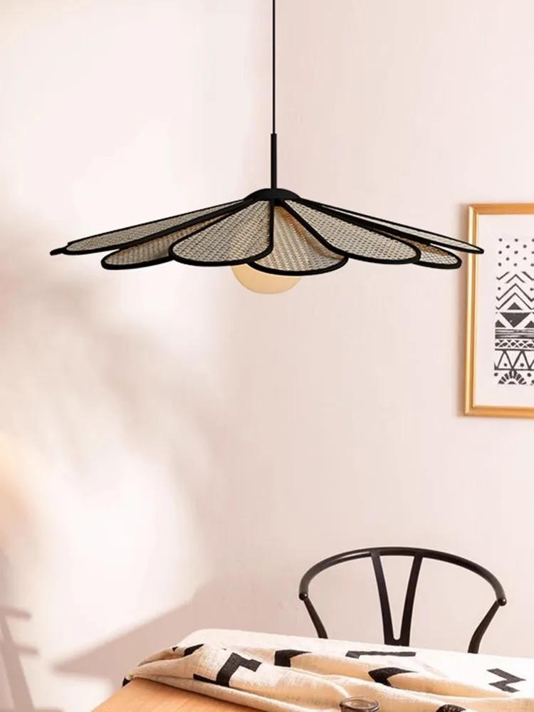 Description Picture 6 of itemNordic Modern Living Room Bedroom Bedside Dining Room Balcony Japanese Style Lamp Creative Umbrella Shaped Rattan Art Chandelier