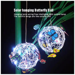 Garden Hanging Solar Light Round Ball Light With Butterfly Waterproof Metal Weaving Hanging Lamp Home Decorative Nightlight
