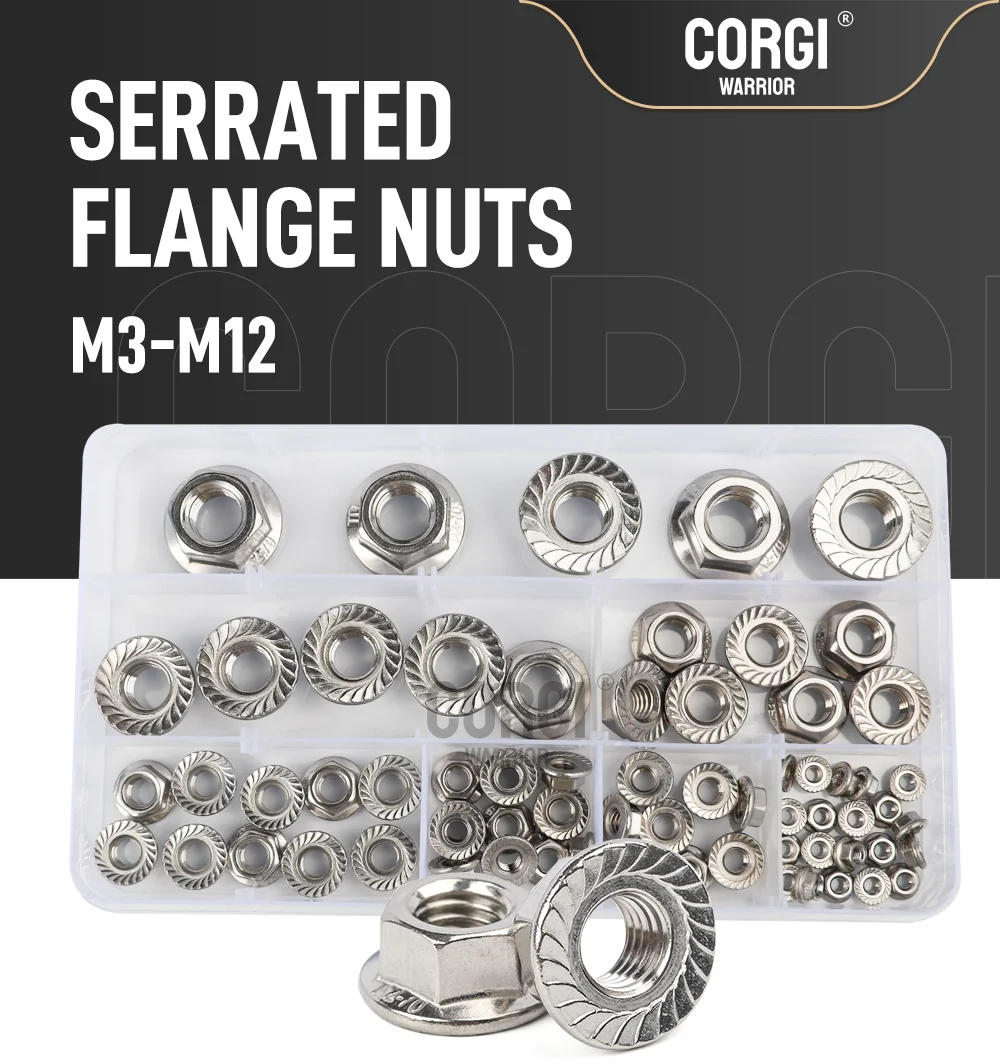 Description Picture 2 of itemMetric Hex Flange Lock Serrated Nuts Up to 190 M3 M4 M5 M6 M8 M10 M12 304 Stainless Steel and Zinc Plated Carbon Steel Threaded