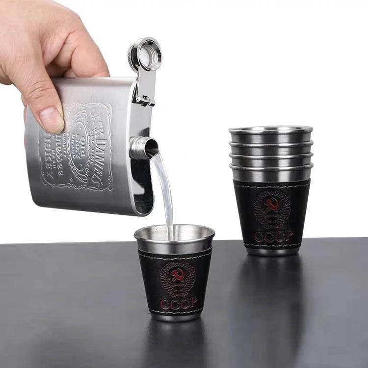 Description Picture 6 of item4pcs Vodka Cup 304 PU Holster Russia Stainless Steel Mini Wine Tumbler Portable Personalized 30ml Shot Glass Set Outdoor Product