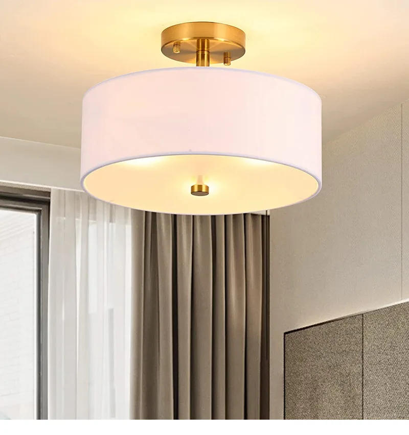 Description Picture 2 of itemAmerican Style Fabric Lampshade Ceiling Light Simple White Fabric Circular Porch Living Bedroom Dining Room Chandelier Ceiling
