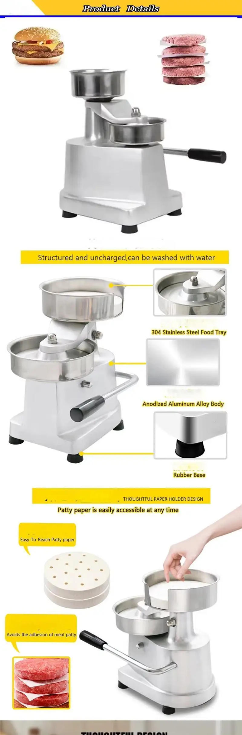 Description Picture 5 of itemCommercial Chicken Nugget & Burger Patty Maker - Round Fish Burger Press, Automatic Stainless Steel Patty Machine
