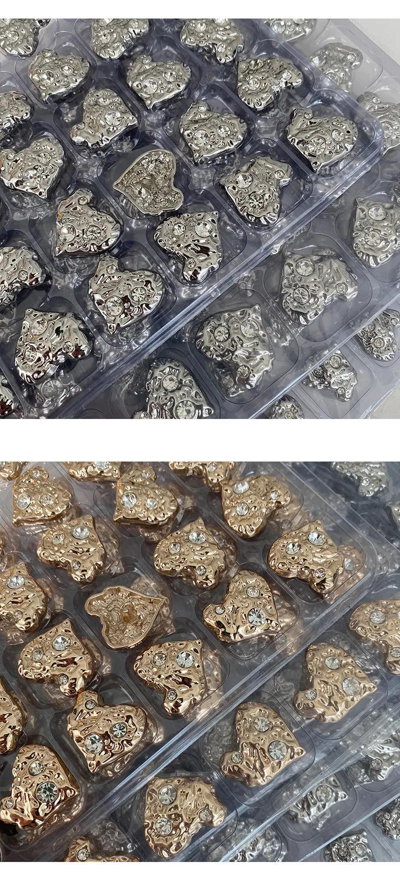 Description Picture 2 of itemHearts Buttons Retro Rhinestones Diamond Decor Metal Gold Diy Crafts Supplies Clothing Sewing Embellishment Needlework Item 6pcs