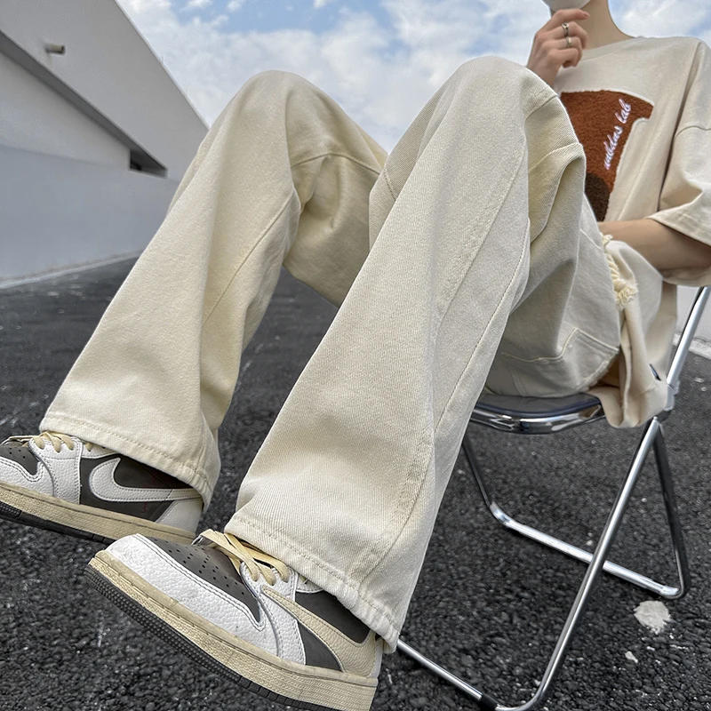 Description Picture 3 of itemSolid Color Casual Pants for Men's Summer Loose Wide Leg Long Pants, Japanese Trend Versatile Straight Leg Workwear Pants