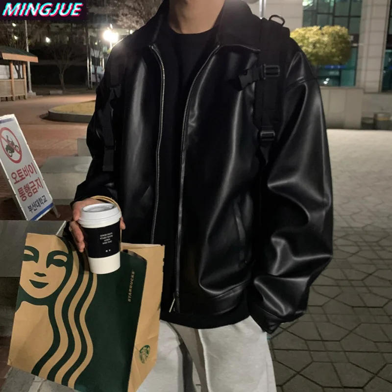 Description Picture 4 of item2023 Men's Clothes Baseball Pu Leather Motorcycle Jackets Clothing Russian Loose Male Faux Leather Coats Slim Fit Jacket B58