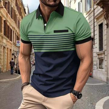 Spring Sumer New Men's Short Sleeved Polo Shirt Loose Casual Men's Contrasting Color Sports High-quality Fashionable Polo Shirt