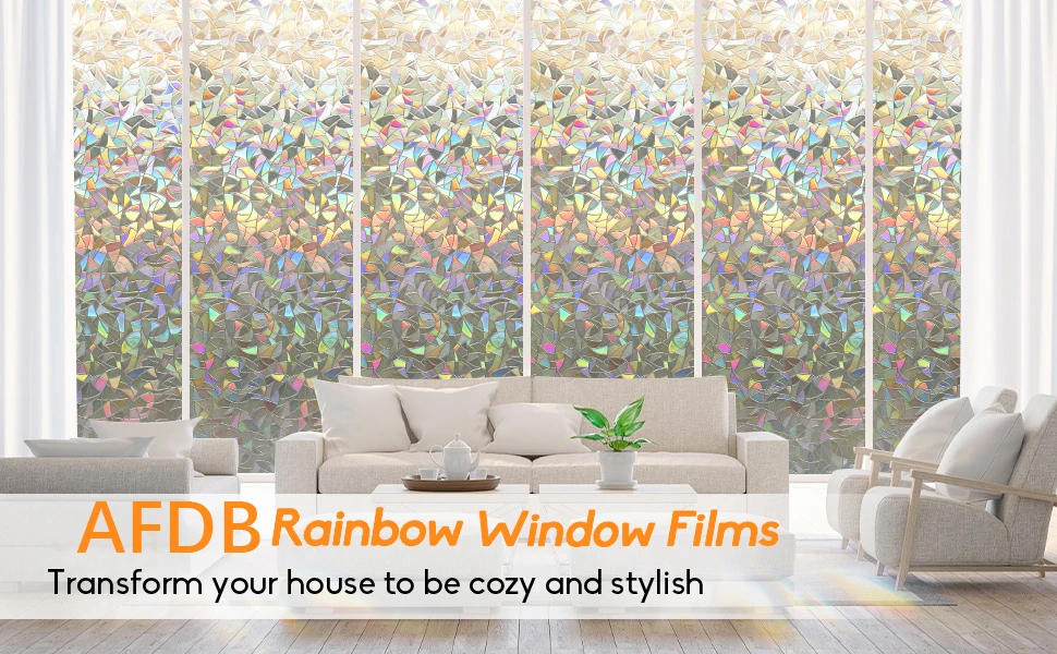 Description Picture 2 of itemPrivacy Window Films No Glue Static Adhesive Glass Film for Decorative Bathroom Living Room Kitchen Rental Apartment Rainbow