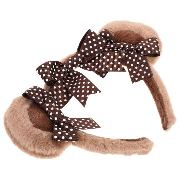 Simulated Animal Ears Plush Bow Bear Headband Hair Accessory (white Powder) Lolita Girl