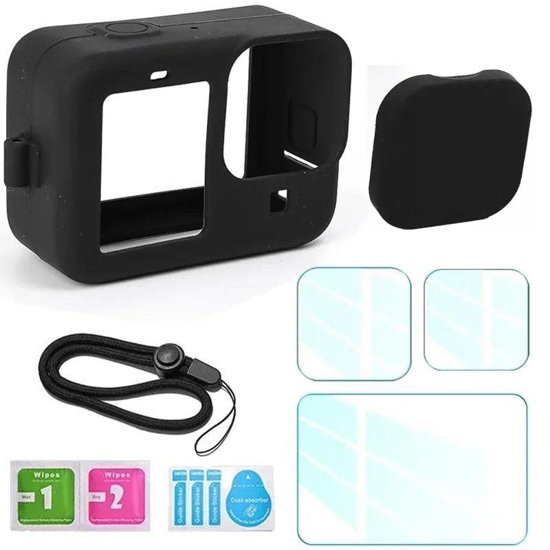 Description Picture 3 of itemFor GoPro Hero 12 11 10 9 Silicone Case Protective Sleeve Lanyard Tempered Glass Screen Protector Lens Cap For GoPro12 Pro11 10