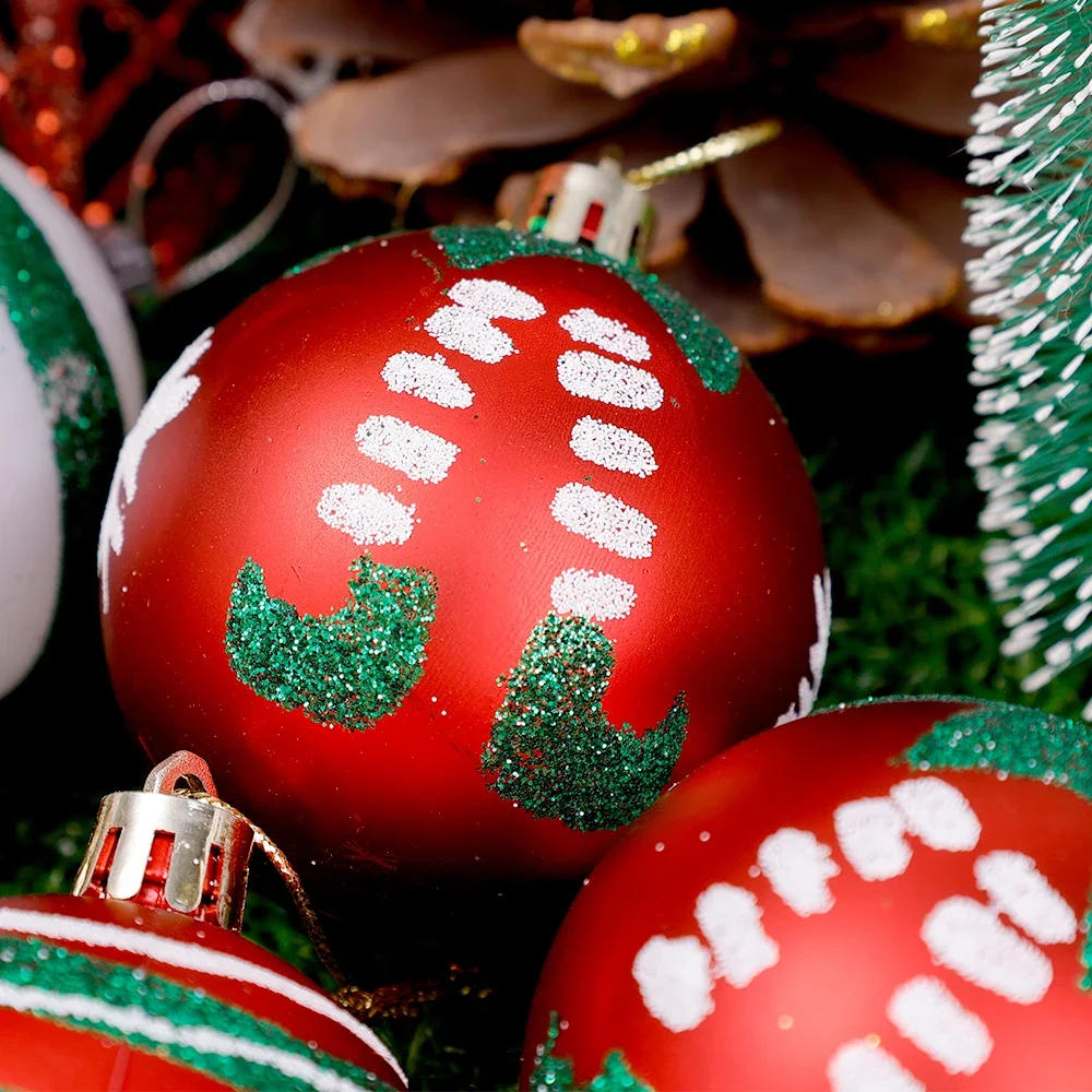 Description Picture 6 of item30/6Pcs Glitter Christmas Balls Ornaments Red White Xmas Tree Hanging Pendant Home New Year Party Decoration Gift Christmas Ball
