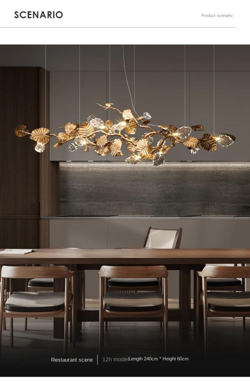 Description Picture 4 of itemNEW Luxury Chandelier All Copper Leaves Pendant Light for Kitchen Island LED Hanging Lighting Fixture Dining Room Home Decor