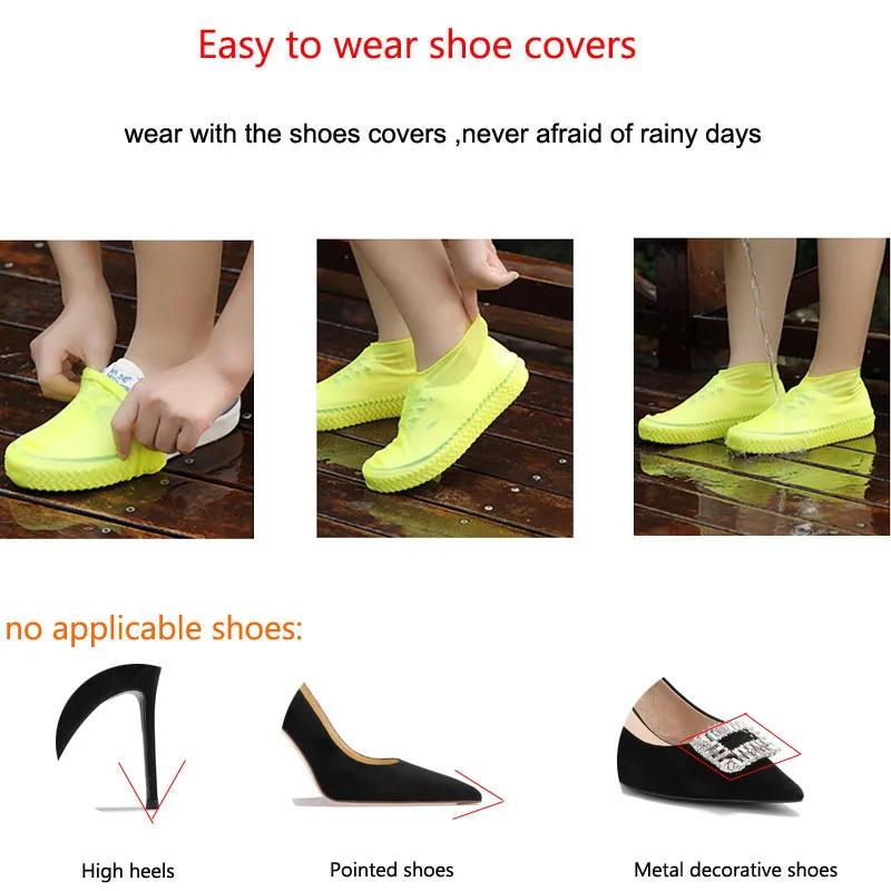 Description Picture 3 of item1 Pair Silicone WaterProof Shoe Covers S/M/L Covers Slip-resistant Rubber Rain Boot Overshoes Accessories For Outdoor Rainy Day
