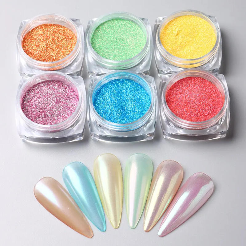 Description Picture 6 of item6pcs Aurora Mirror Nail Powder Pigment Chameleon Chrome Colors Fairy Iridescent Nail Art Glitter Dust UV Gel Polish Decorations