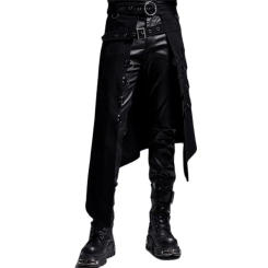 Men's Gothic Leather Belt Medieval Roman Warrior Kilt Metal Stylish Clothing Punk Pleated Skirt Open Front