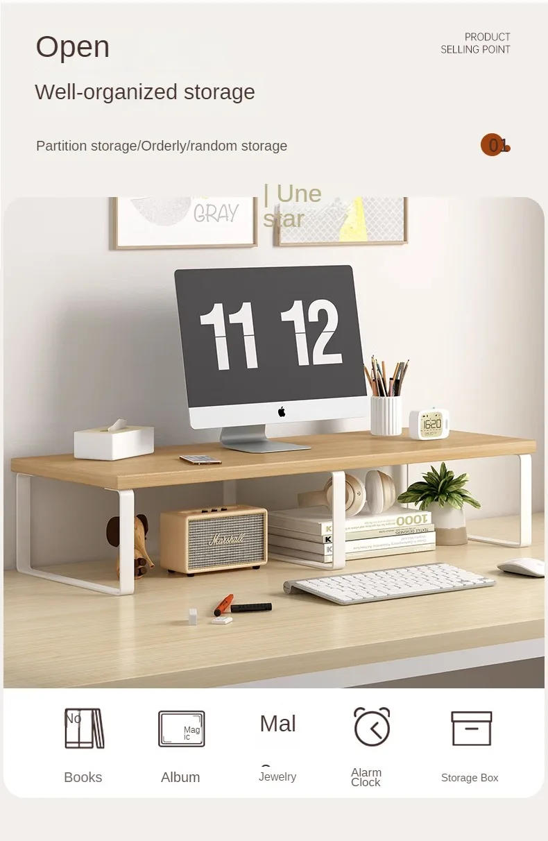 Description Picture 6 of item30/40/50cm Monitor Raised Shelf Office Laptop Bracket Desktop Computer  Stand Desktop Rack Home Storage Holders Organizer