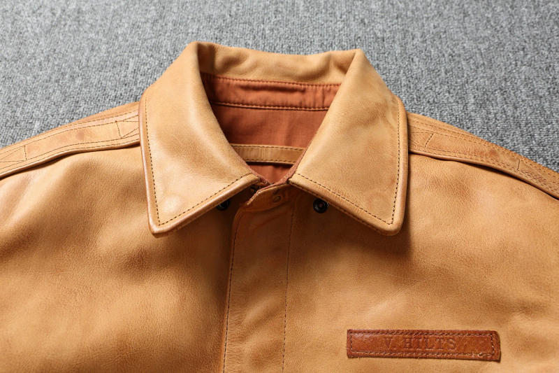 Description Picture 6 of itemClassic Flight A2 Pilot Jacket Vintage Dirty Yellow Oil Waxed Cowhide Genuine Leather Jacket Men Aviator Jackets Male Coats