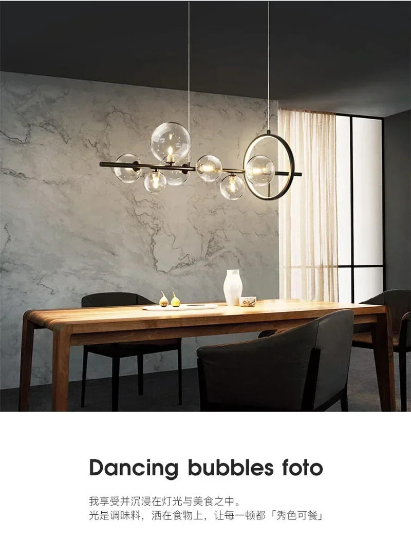 Description Picture 5 of itemModern LED Novelty Glass bubble Chandelier Nordic Dining room Lamp Office lighting Kitchen Island Home Decoration Hanging lights