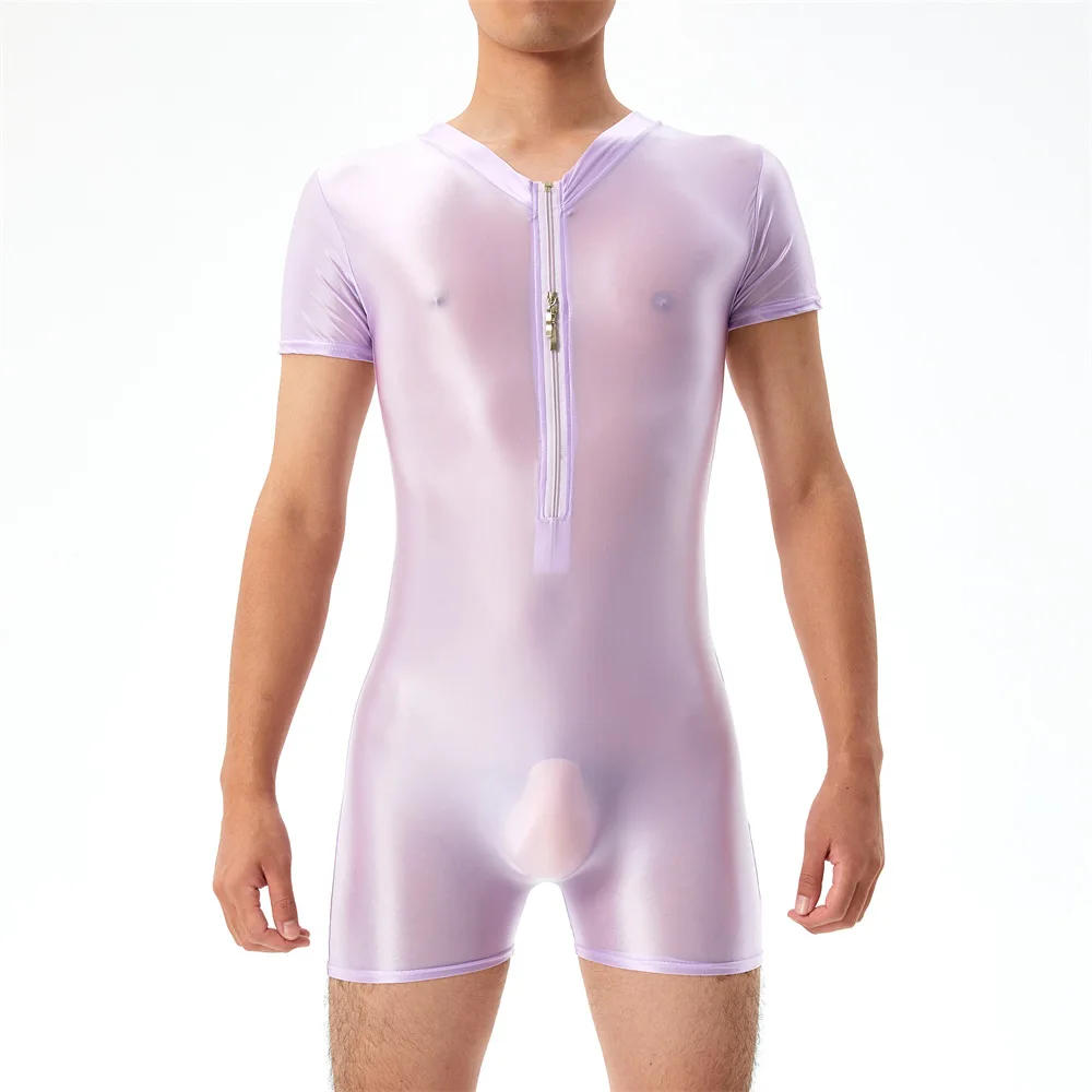 Description Picture 2 of itemSexy Men Undershirts Zipper Shorts Sleeve Seamless See Through Bodysuits Singlet Leotard Elastic Slip Sheer Jumpsuits Underwear