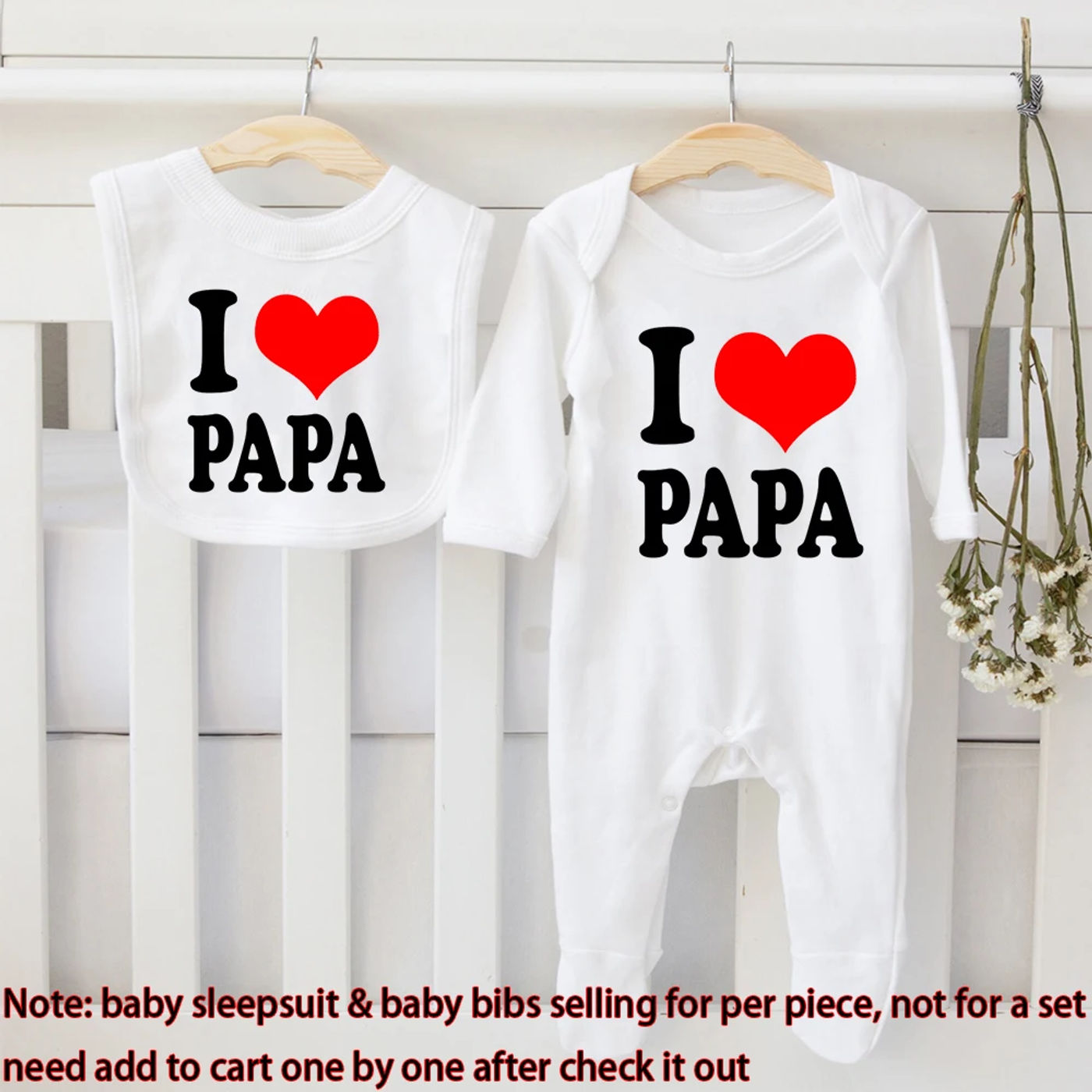 Description Picture 3 of itemI Love Mama & I Love Papa Baby Sleepsuit & Bib Baby Shower Gift Infant Keepsake Toddler Infant Coming Home Outfits
