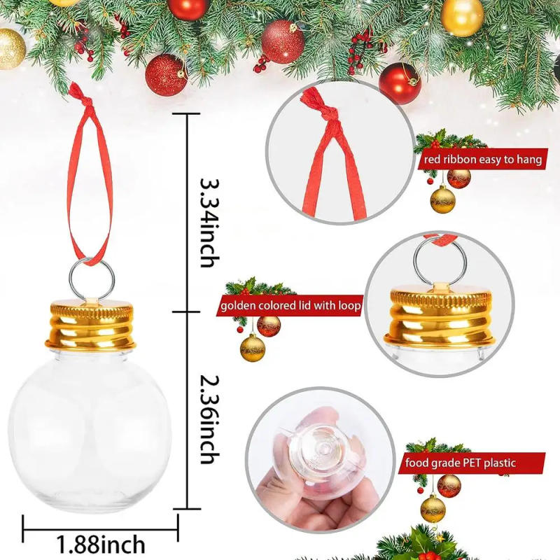 Description Picture 4 of item10Pcs Christmas Booze Balls-Xmas Fillable Booze Tree Ornaments-Clear Plastic Xmas Hanging Pendant 50/100ml Candy Juice Bottle