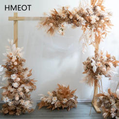 Luxury Champagne White Artificial Flower Row Arrangement Welcome Sign Decor Floral Chair Back Flowers Wedding Table Centerpieces