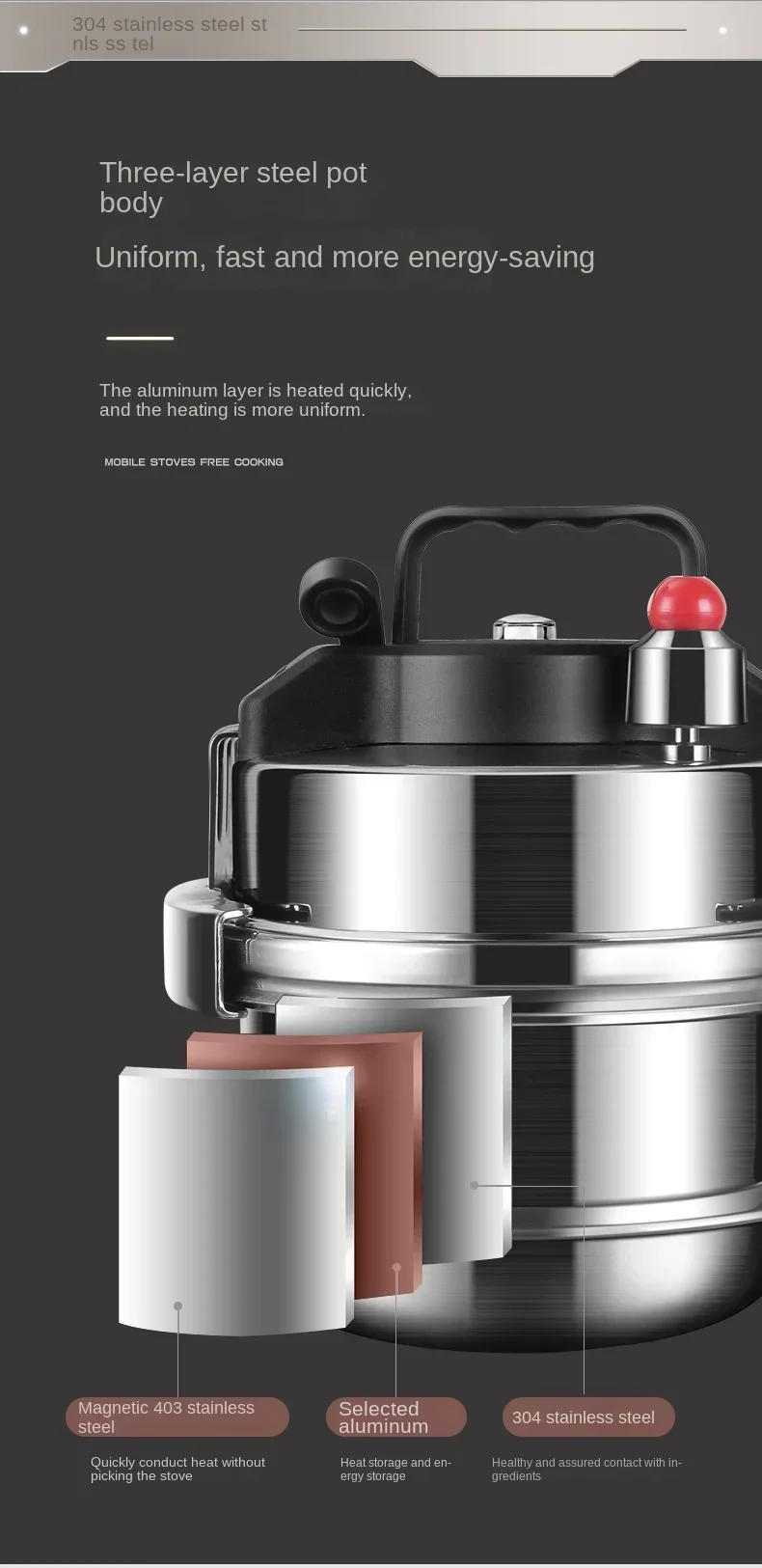 Description Picture 5 of item1.2L/1.6L Gas Induction Cooker Universal Mini Stainless Steel Pressure Cooker Pot Soup Rice Multifunctional Household Stew Pan