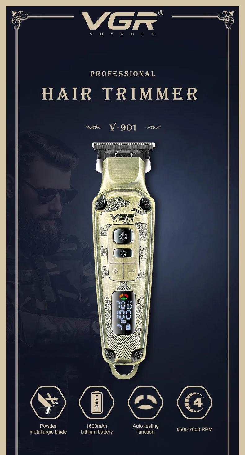 Description Picture 2 of itemVGR Hair Trimmer Cordless Professional Barber Hair Cutting Machine Electric Hair Clipper Digital Display Trimmer for Men V-901