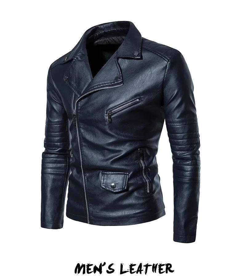 Description Picture 2 of itemMen's Leather Jacket Winter Vintage Motorcycle Wash Men's Lapel European and American Men's PU Jacket Leather Jacket