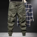 Men's Loose Solid Cargo Pants with Multiple Pockets Casual Tactical Work Pant Straight Trousers Outdoor Hiking Overalls Male