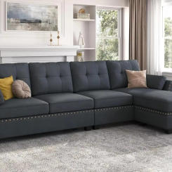 Convertible Sectional Sofa L Shaped Couch Reversible Sectional for Small Apartment Bluish Grey furniture living room