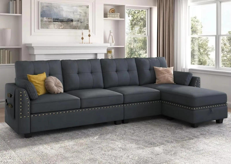 Description Picture 2 of itemConvertible Sectional Sofa L Shaped Couch Reversible Sectional for Small Apartment Bluish Grey furniture living room