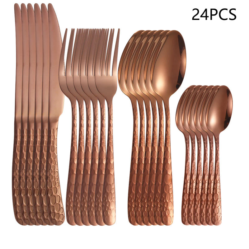 Description Picture 4 of item4/6/16/24pcs Household stainless steel tableware with steak knife Dinner fork soup spoon tea spoon rose gold tableware