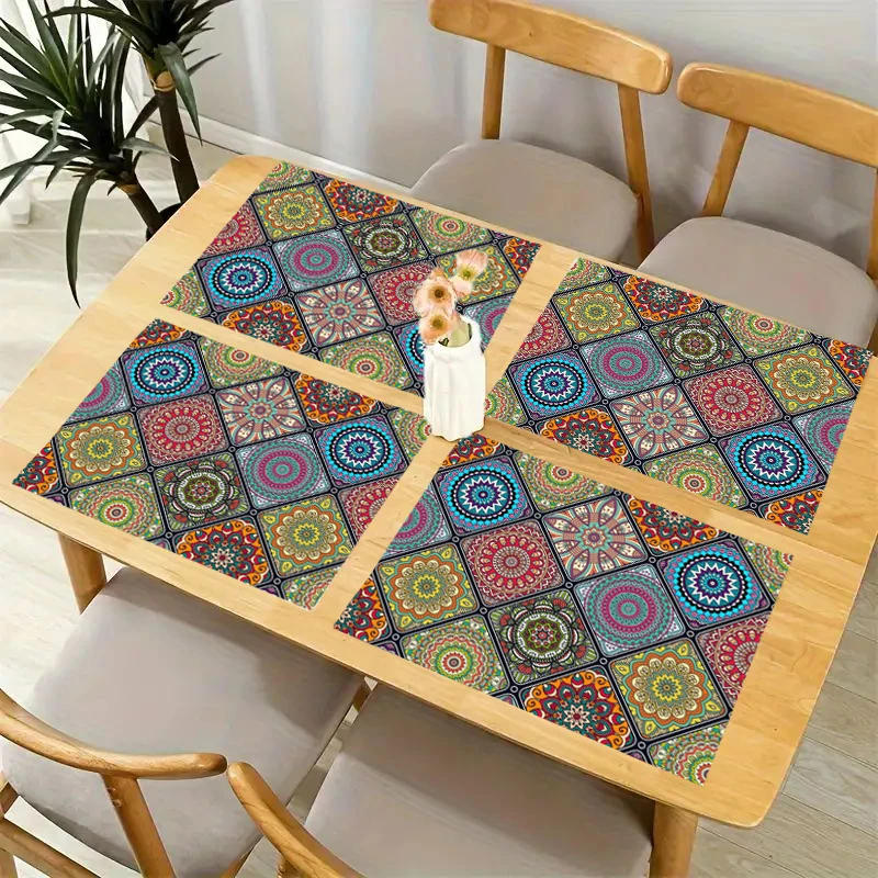 Description Picture 2 of item4pcs Boho Mandala Placemats Mexican Ethnic Traditional Pattern With Geometric Plaids Bohemian Flower Table Place Mats