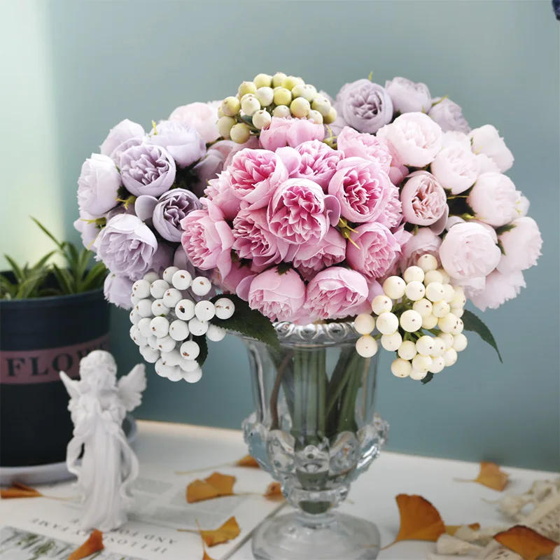 Description Picture 3 of itemRose Pink Peony Artificial Flowers Silk Bouquet 27heads Roses Fake Flower for Table Vase Arrange Home Wedding Decoration Flowers