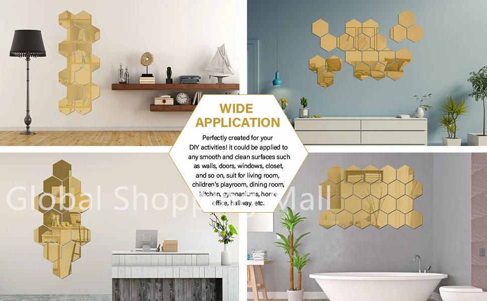 Description Picture 4 of itemHexagon Mirror Wall Sticker 5 Sizes XS to XL Hexagonal Acrylic Wall Sheet Plastic Tiles for Apartment Decor Aesthetic Room Decor