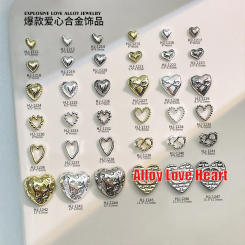 20PCS 3D Glossy Gold Silver Metallic Love Heart Various Crook Frame Solid Alloy Nail Art Rhinestones Decorations Manicure Charms