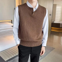2023 New Autumn Trendy Brand V-neck Sleeveless Men's Sweatvest Knit Shirt Spring Season Shoulder Vest Fashion Pullover